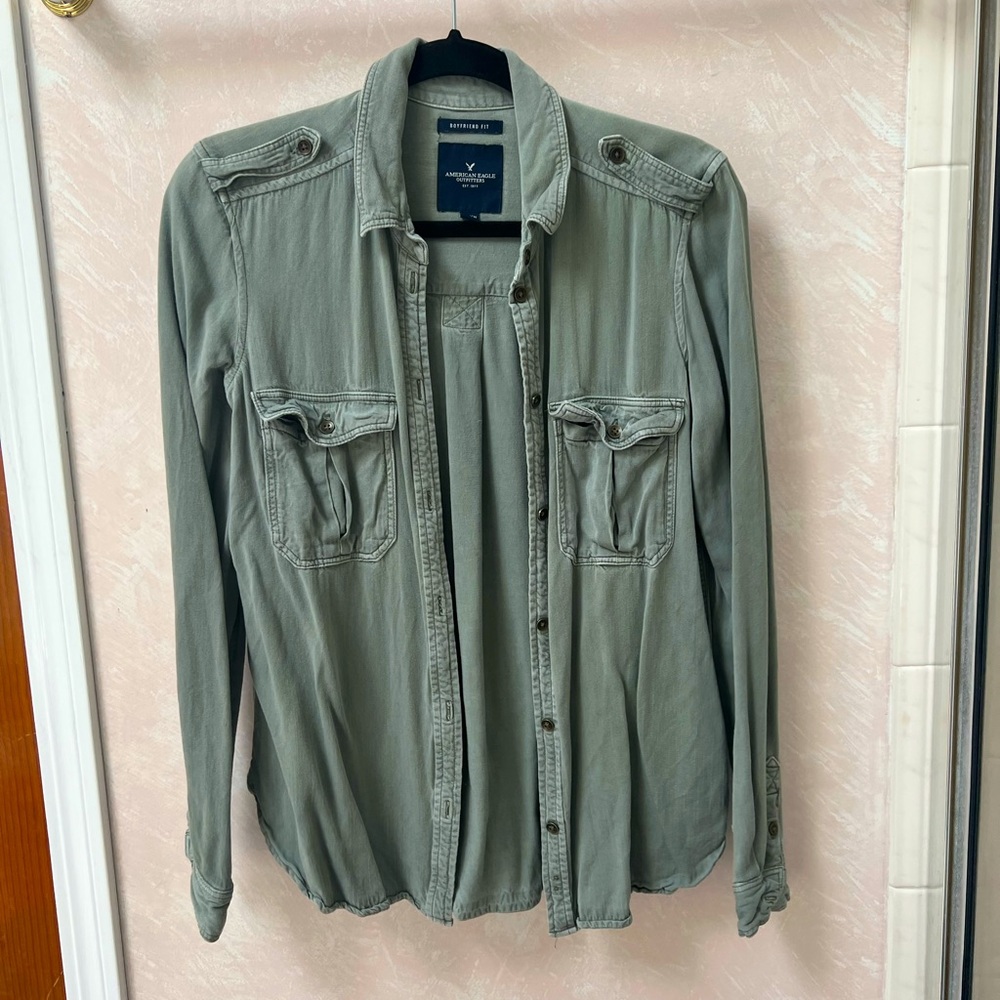 AE Green Button-Up